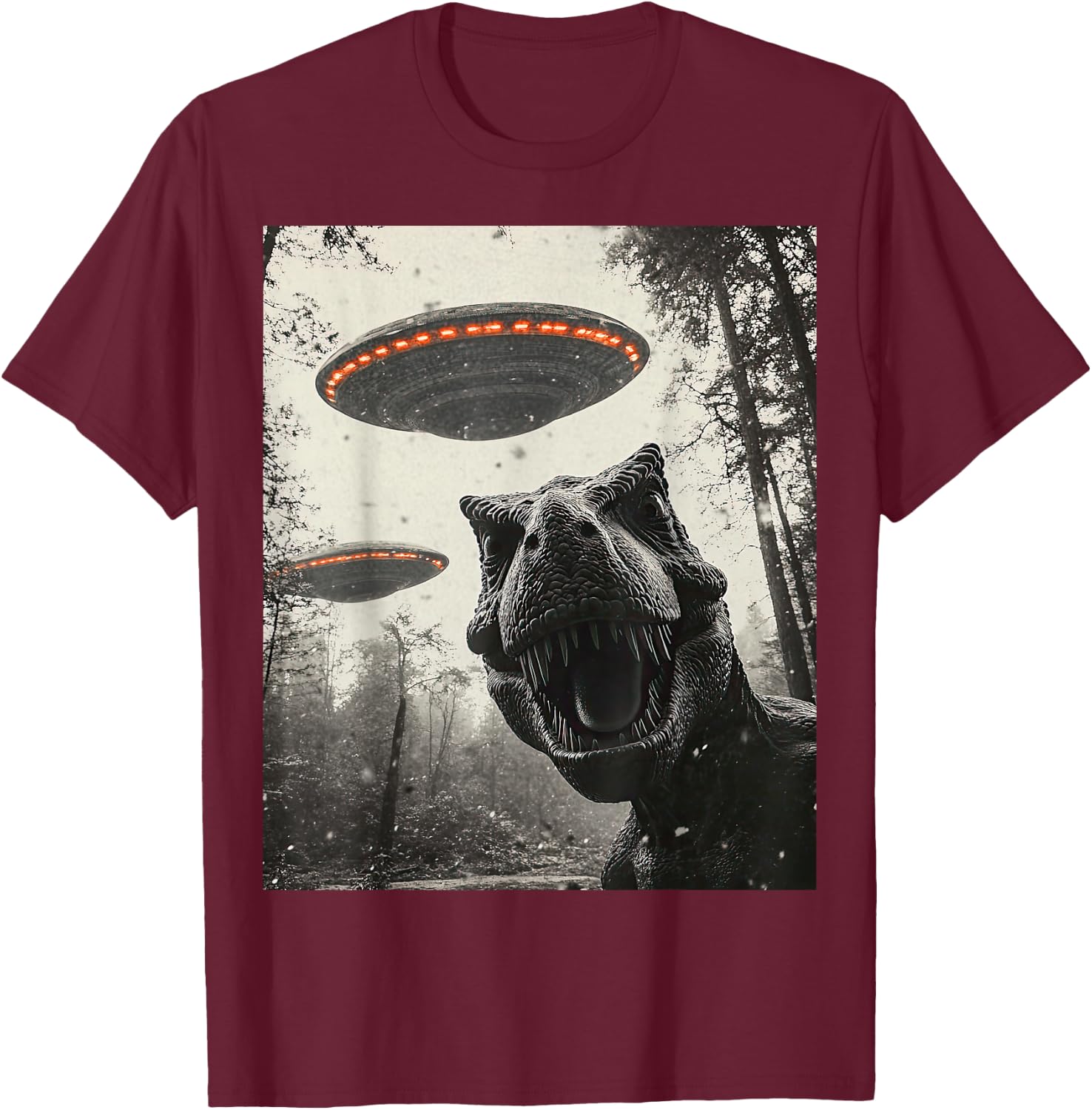 T Rex Dinosaur Selfie Alien UFO Men Women Boys Girls Kids T-Shirt - T-Shirt | Maroon