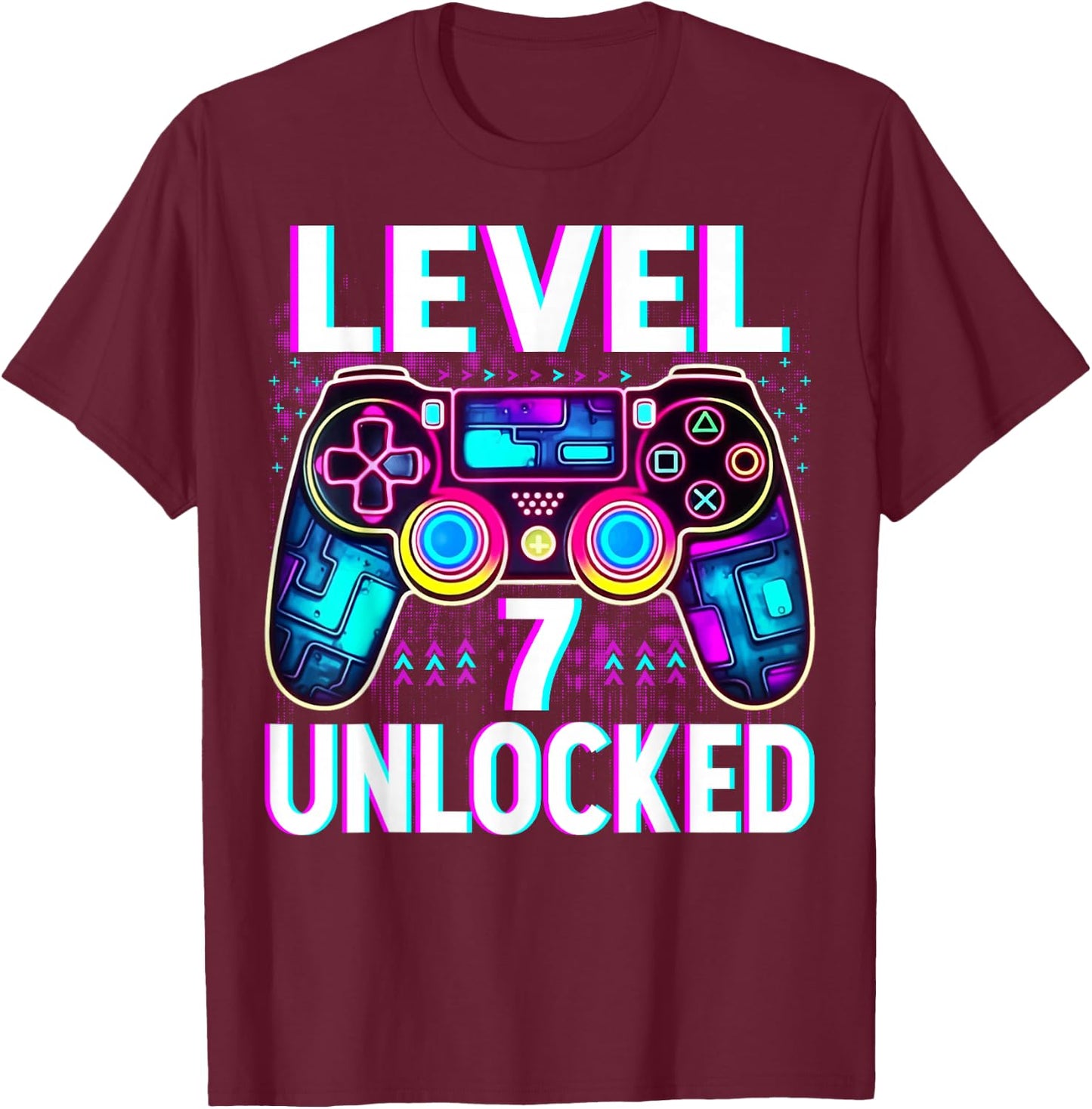 Level 7 Unlocked Shirt Funny Video Gamer Geek 7th Birthday T-Shirt - T-Shirt | Maroon