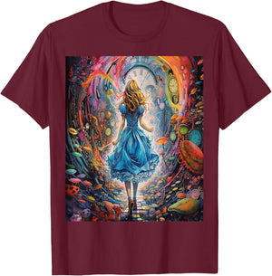 Alice in Wonderland Trippy Rainbow T-Shirt - T-Shirt | Maroon