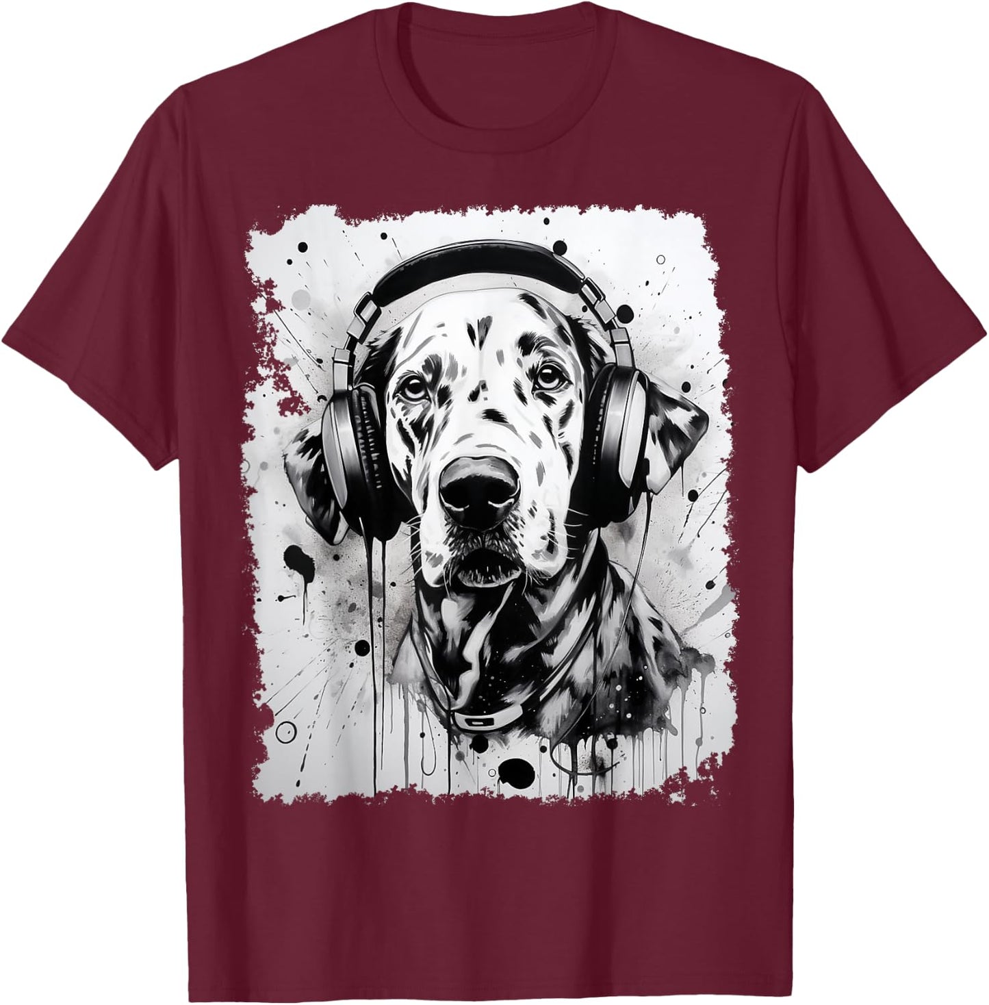 Pop Art Dog Dalmatian Music T-Shirt - T-Shirt | Maroon