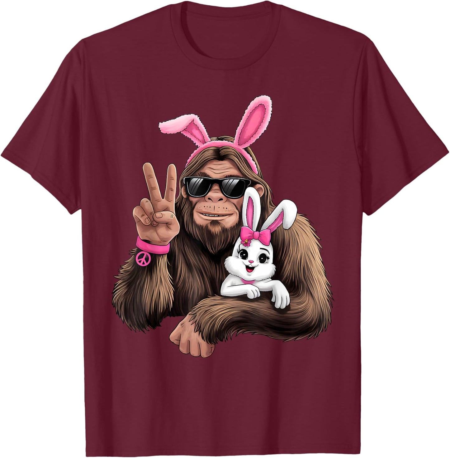 Funny Bigfoot Bunny Easter Day Sasquatch T-Shirt - T-Shirt | Maroon