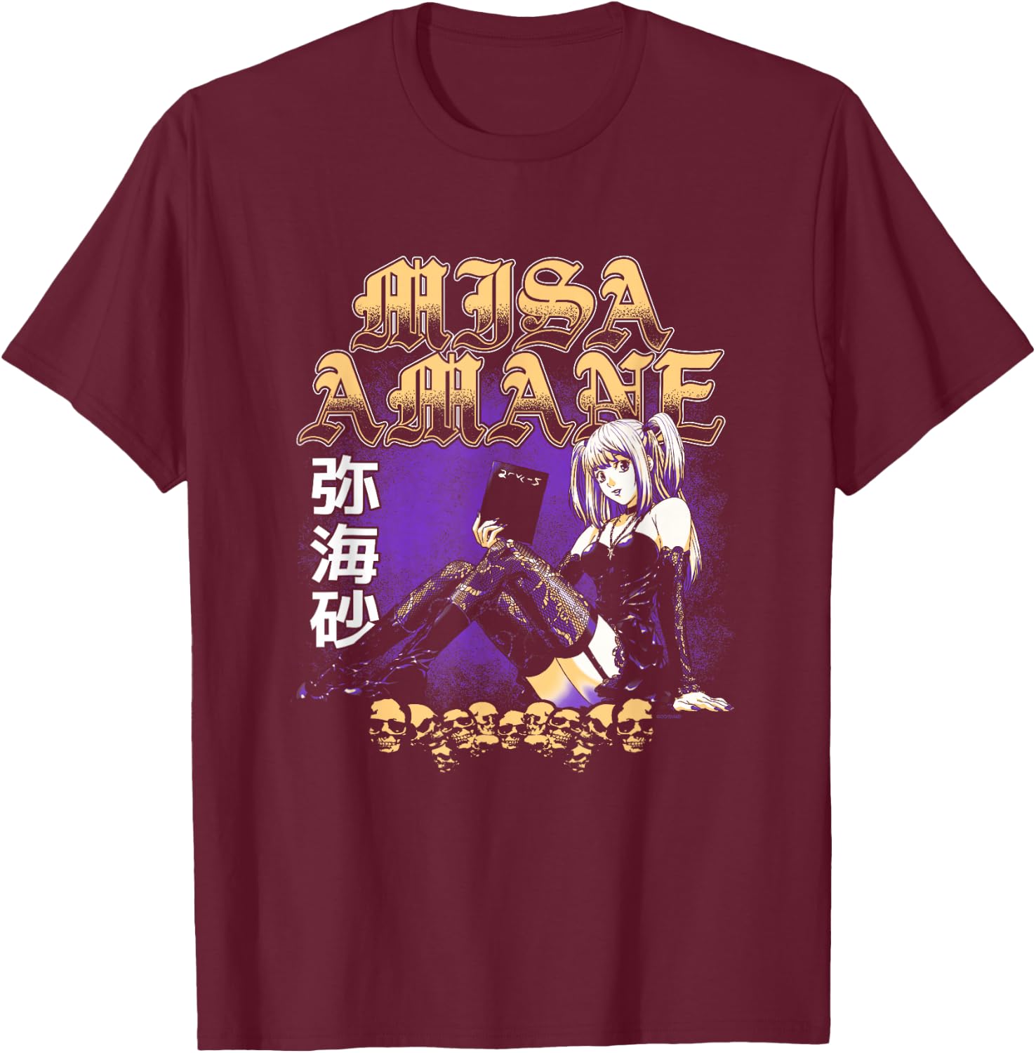 Death Note Misa Amane Old English Text Anime T-Shirt - T-Shirt | Maroon