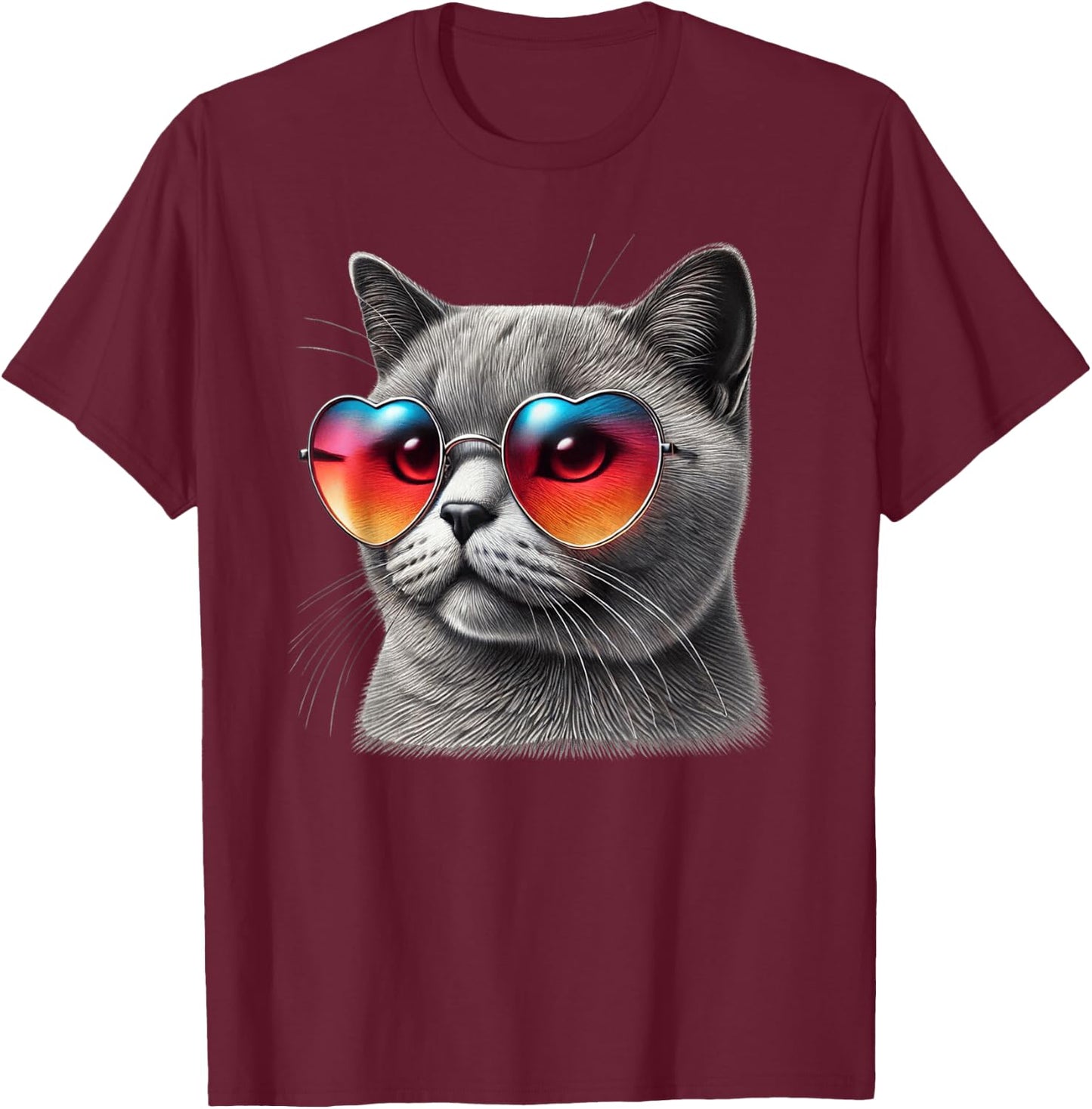 Cute Valentines Day Cat Heart Sunglasses Women Girls T-Shirt - T-Shirt | Maroon