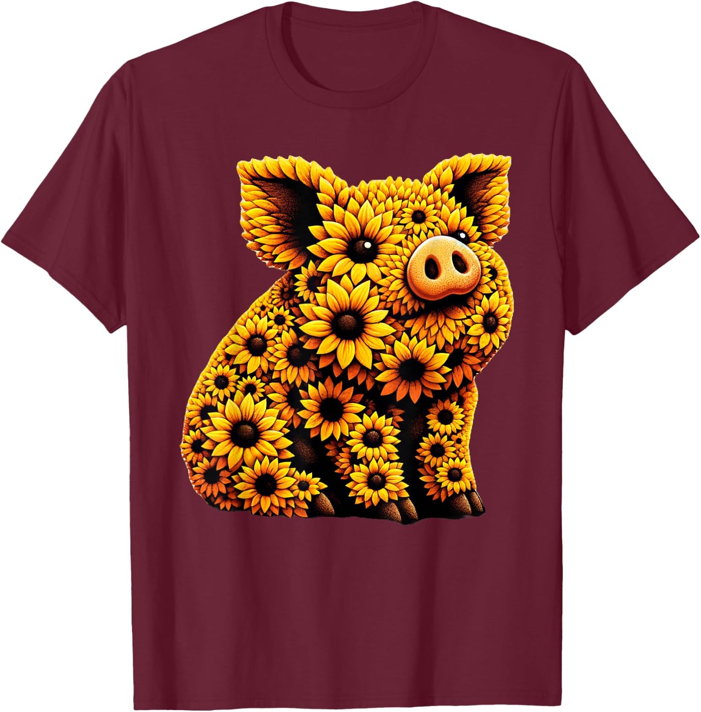 Sunflower Pig Flower Gardening Floral T-Shirt - T-Shirt | Maroon