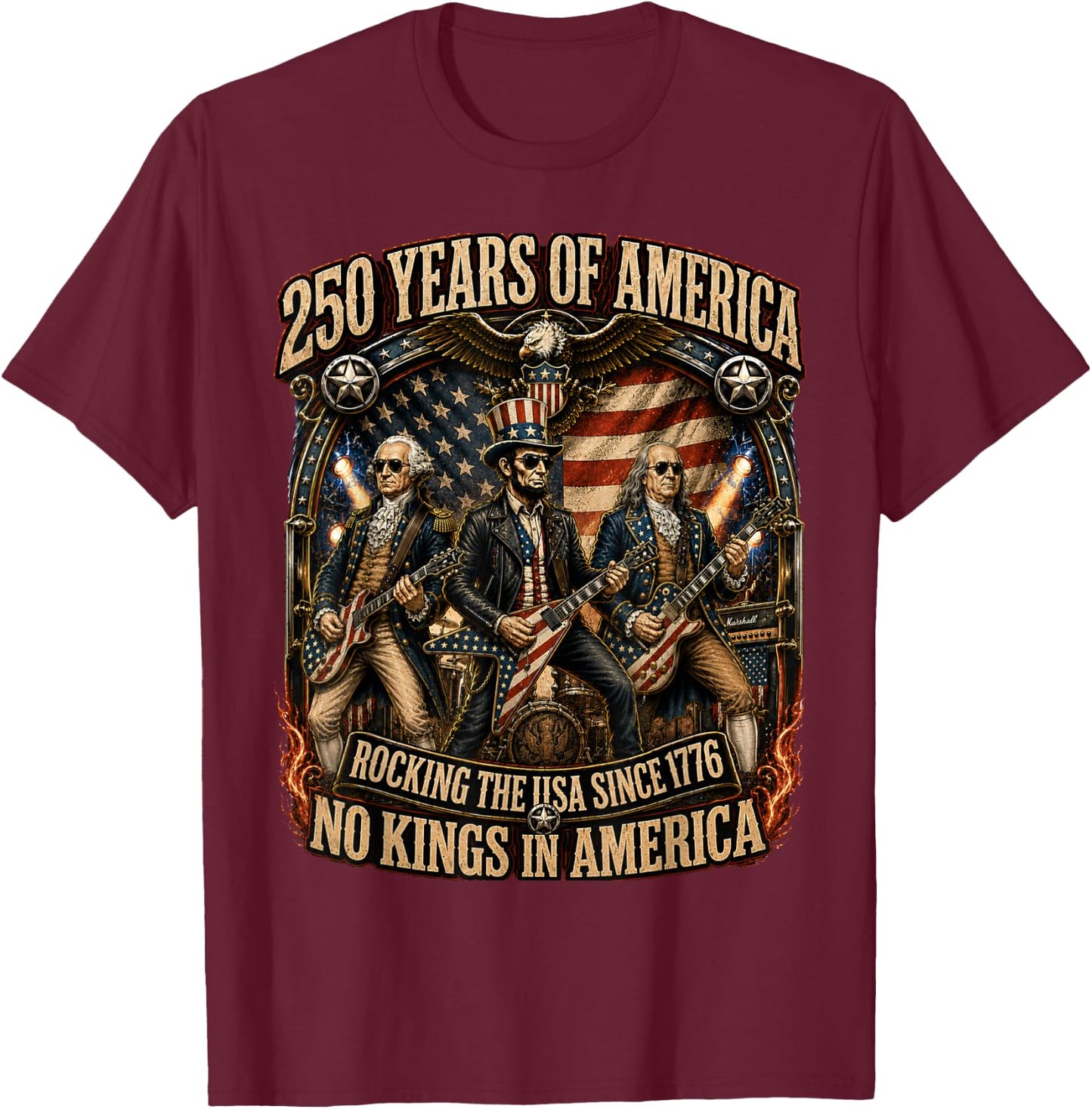 4th of July America No Kings Abe Lincoln T-Shirt - T-Shirt | Maroon