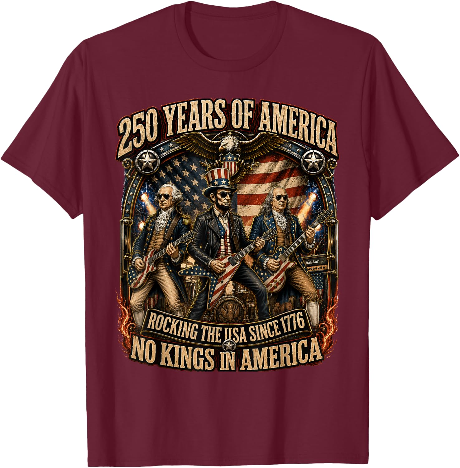 4th of July America No Kings Abe Lincoln T-Shirt - T-Shirt | Maroon