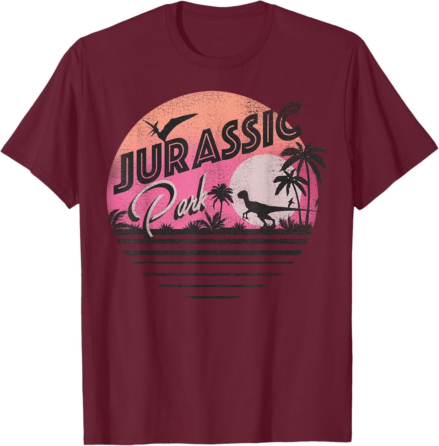 Jurassic Park Retro 90's Dinosaur Scene T-Shirt - T-Shirt | Maroon