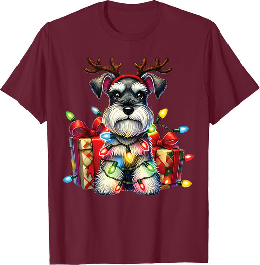 Miniature Schnauzer Dog Lovers Reindeer Christmas Lights T-Shirt - T-Shirt | Maroon
