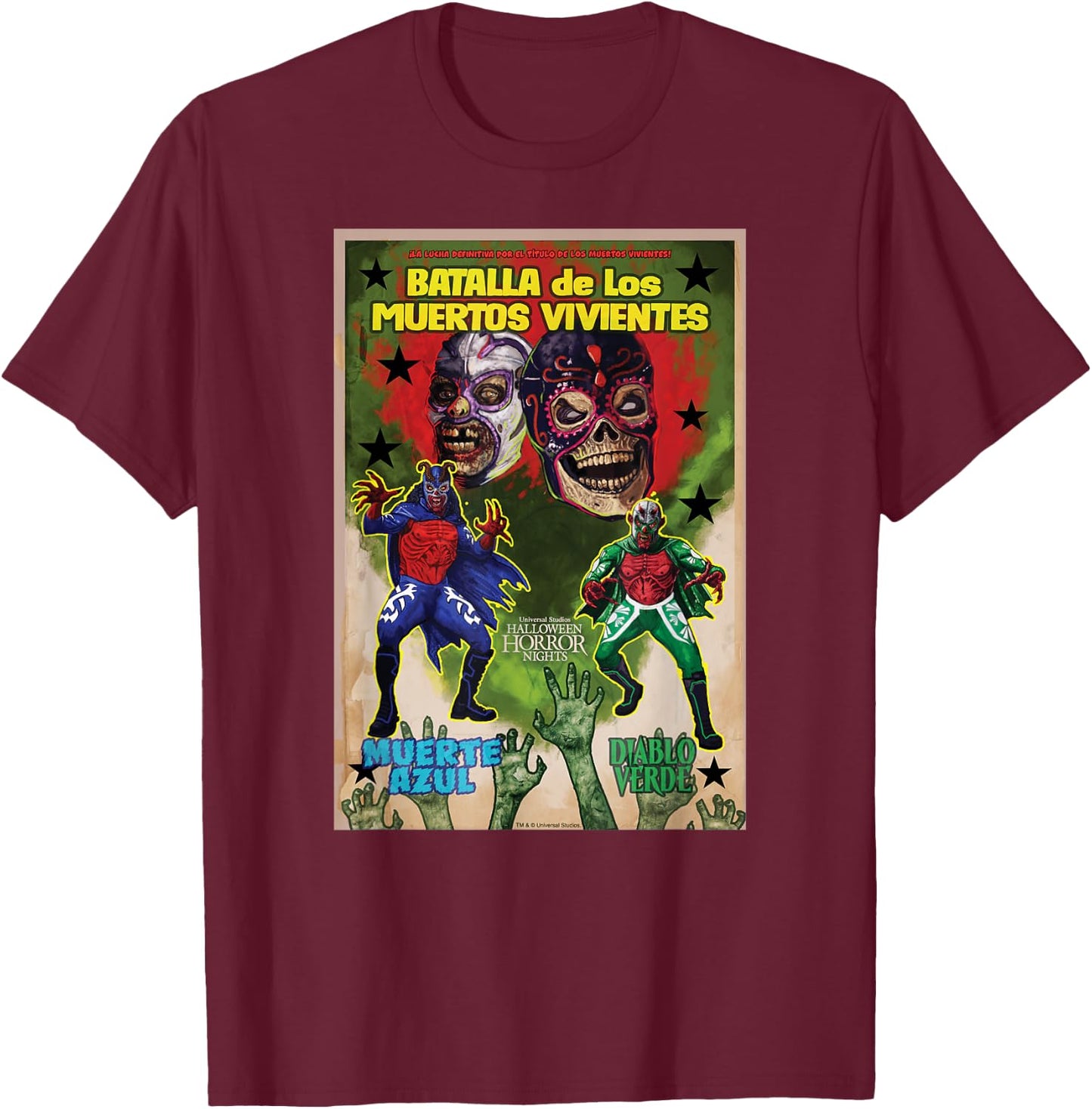 Universal Halloween Horror Nights Lucha Libre Zombies T-Shirt - T-Shirt | Maroon