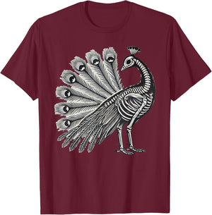Peacock Skeleton Halloween T-Shirt - T-Shirt | Maroon
