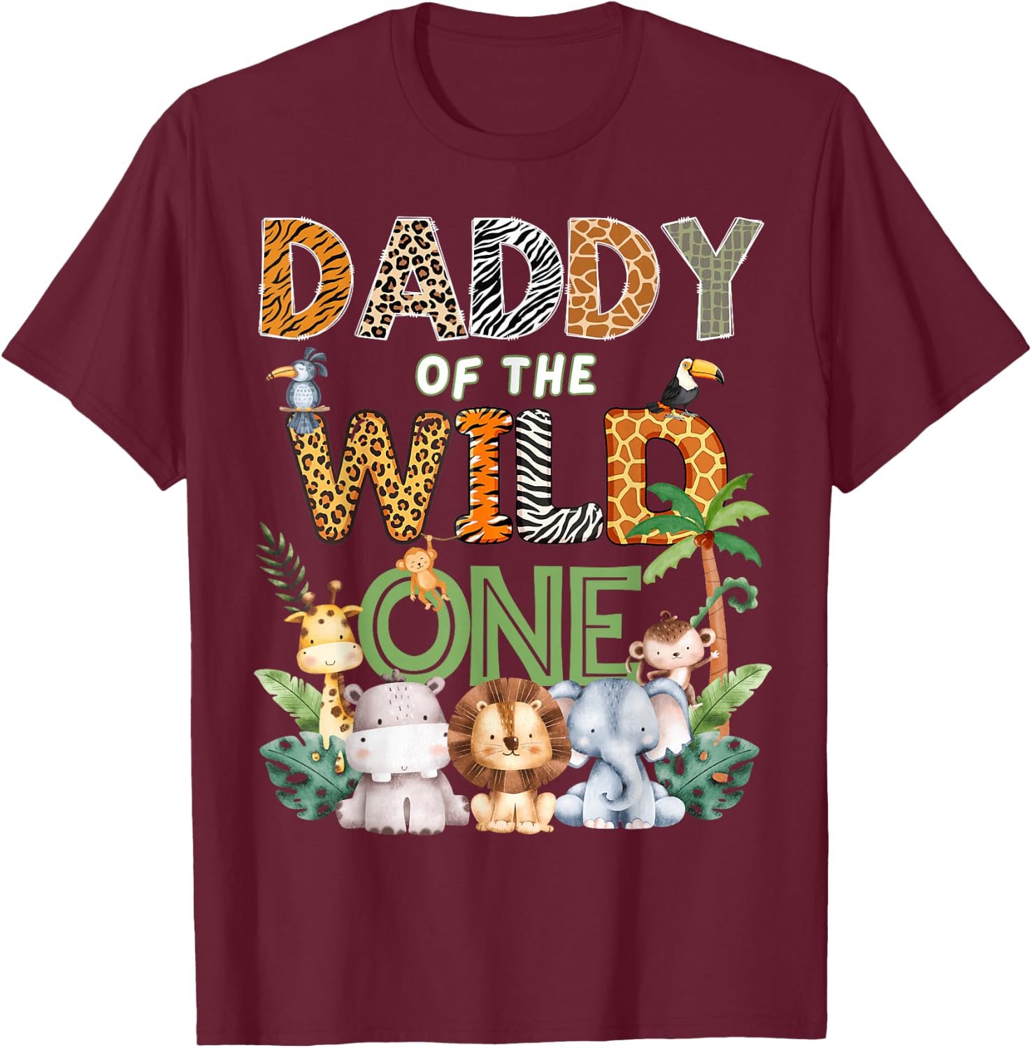 Daddy of The Wild One Safari 1St Birthday Kids T-Shirt - T-Shirt | Maroon