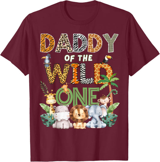 Daddy of The Wild One Safari 1St Birthday Kids T-Shirt - T-Shirt | Maroon