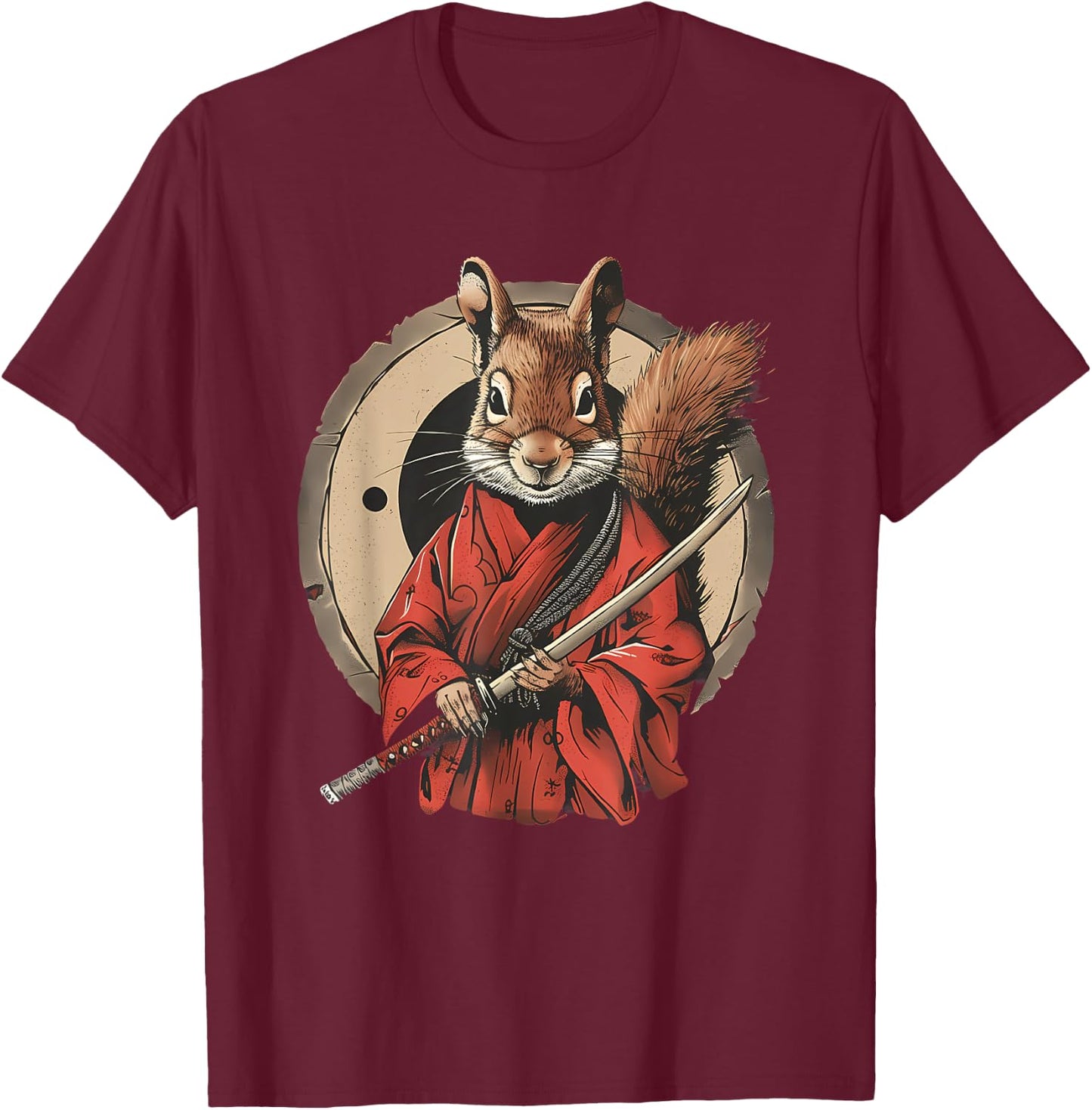 Samurai Squirrel Samurai Artwork Japanese Ninja Squirrel T-Shirt - T-Shirt | Maroon