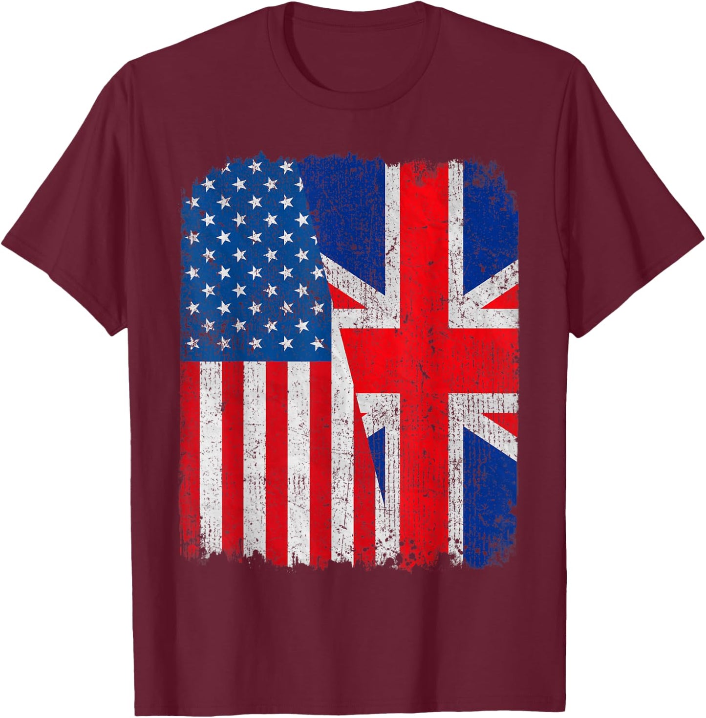 British American Flag Half USA England Root Proud T-Shirt - T-Shirt | Maroon