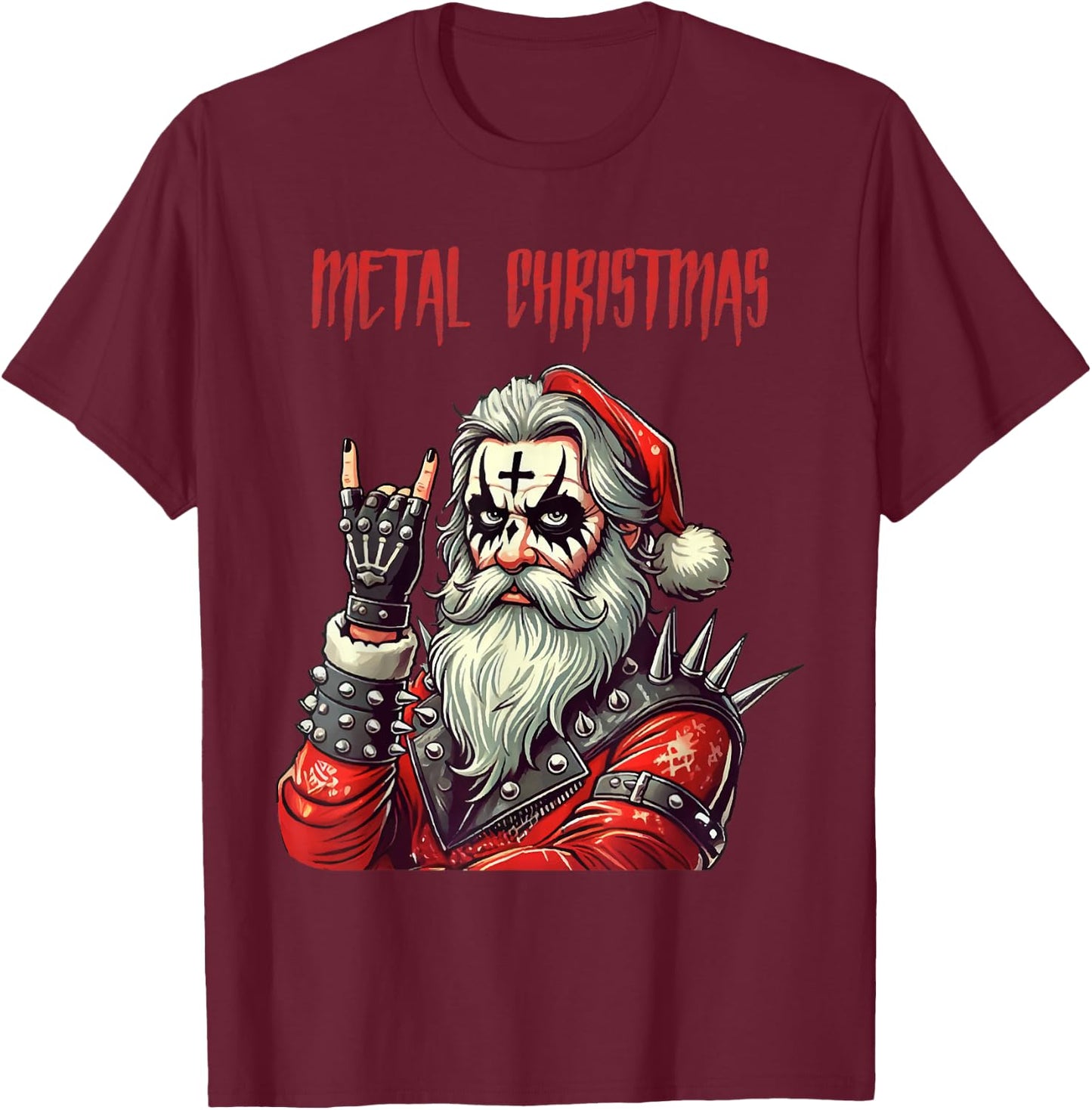 Heavy Metal Santa Claus , Black, S T-Shirt - T-Shirt | Maroon