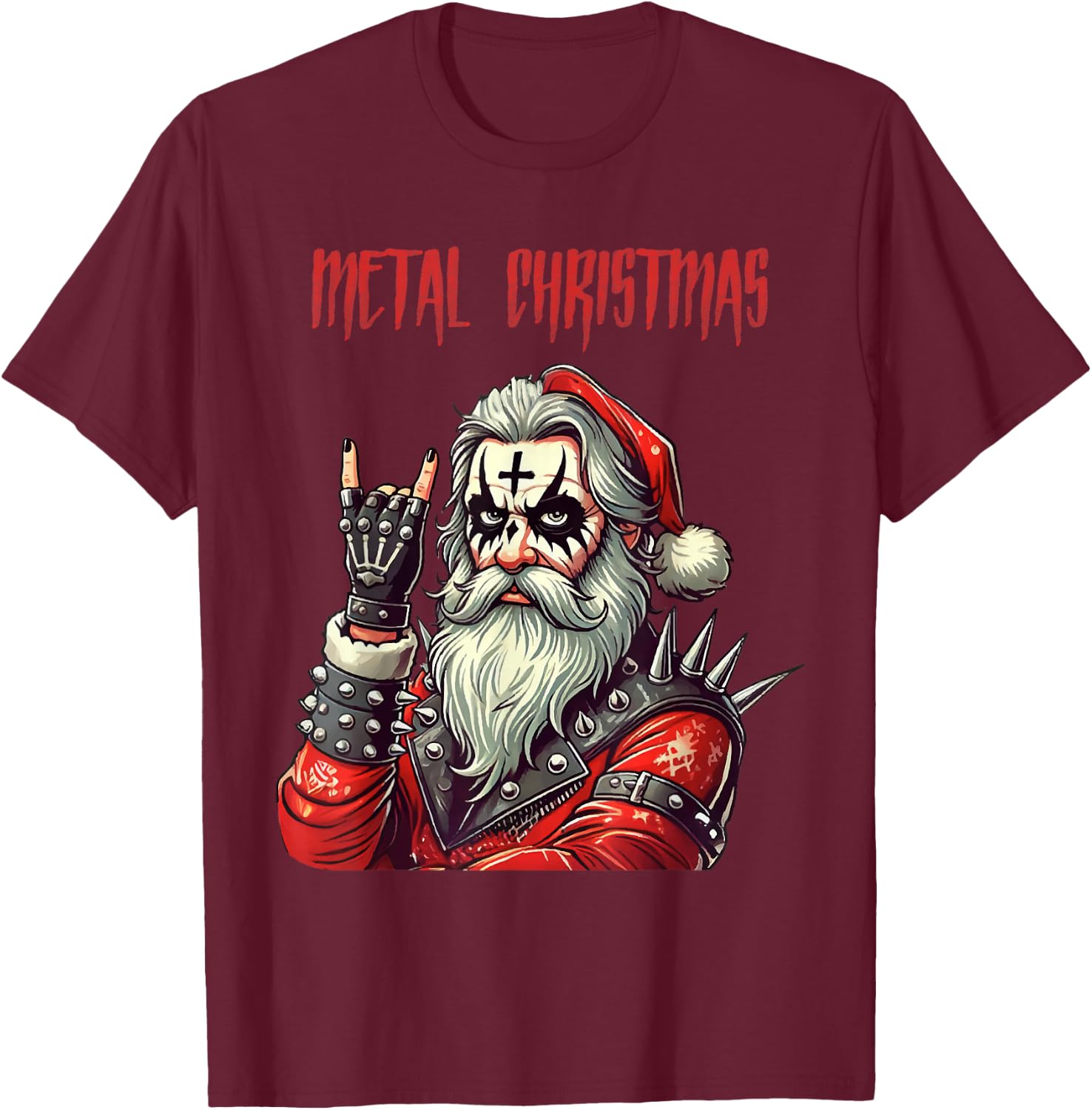 Heavy Metal Santa Claus , Black, S T-Shirt - T-Shirt | Maroon