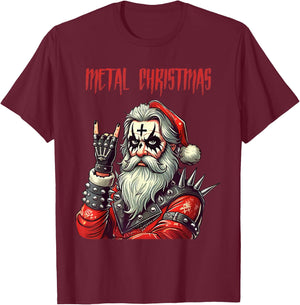 Heavy Metal Santa Claus , Black, S T-Shirt - T-Shirt | Maroon