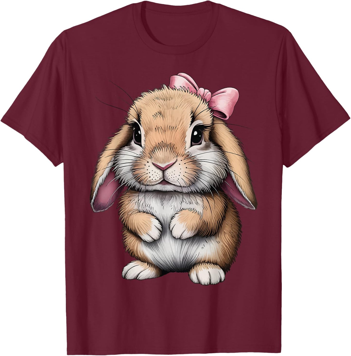 Cute Bunny Pink Bow Women Girls Easter Mini Holland Lop T-Shirt - T-Shirt | Maroon