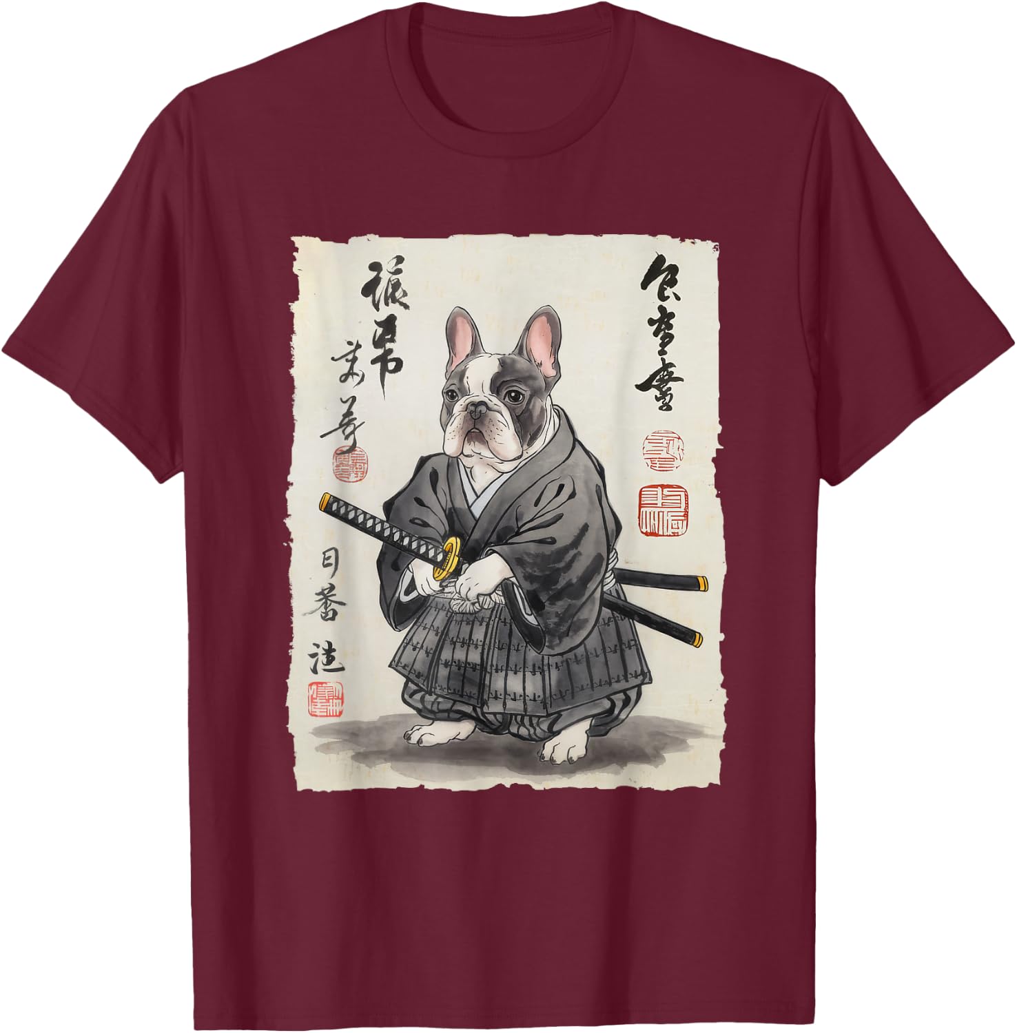 French Bulldog Samurai Japanese Ink Art Women Kids T-Shirt - T-Shirt | Maroon
