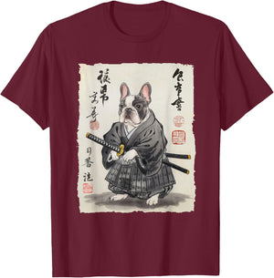 French Bulldog Samurai Japanese Ink Art Women Kids T-Shirt - T-Shirt | Maroon