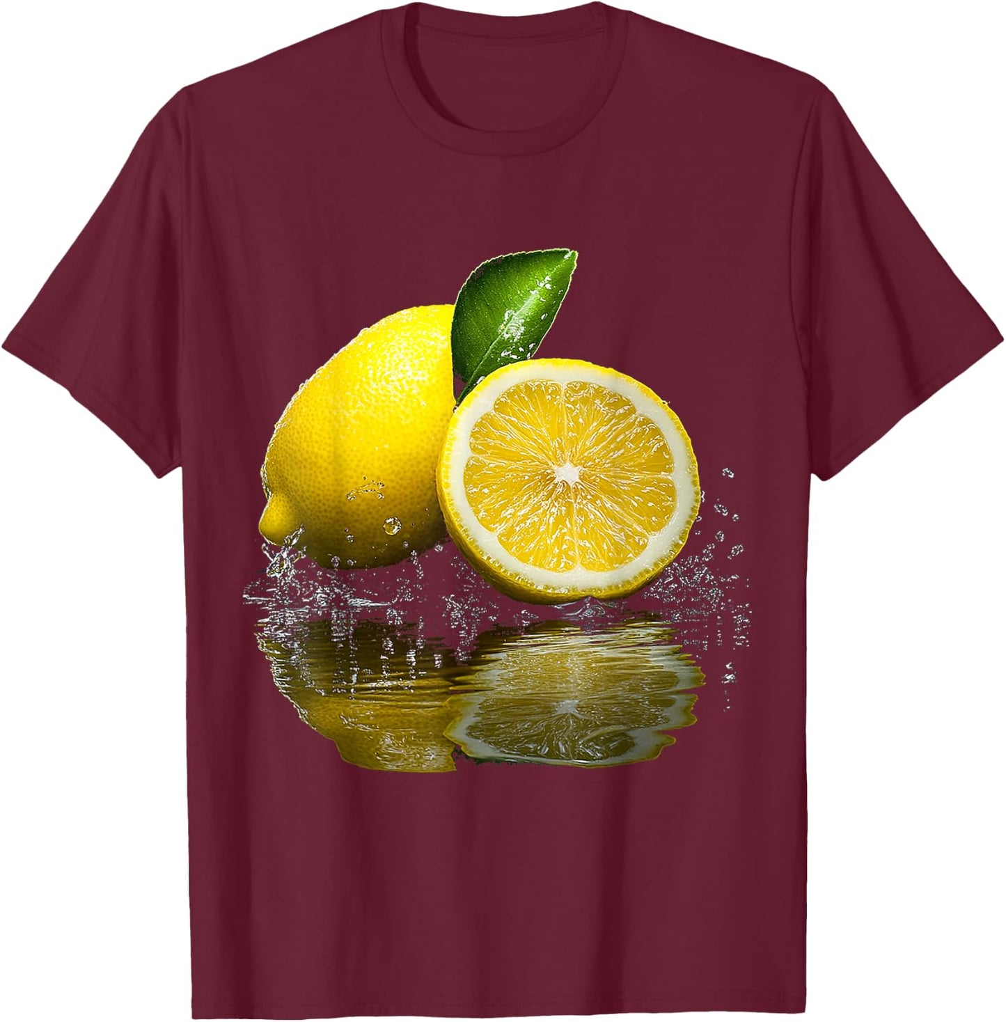 Lemon Lemon Pattern Illustration, Black, S T-Shirt - T-Shirt | Maroon