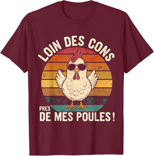 Away From Cons Near My Hens Funny Hen Gift Vintage , Black, S T-Shirt - T-Shirt | Maroon