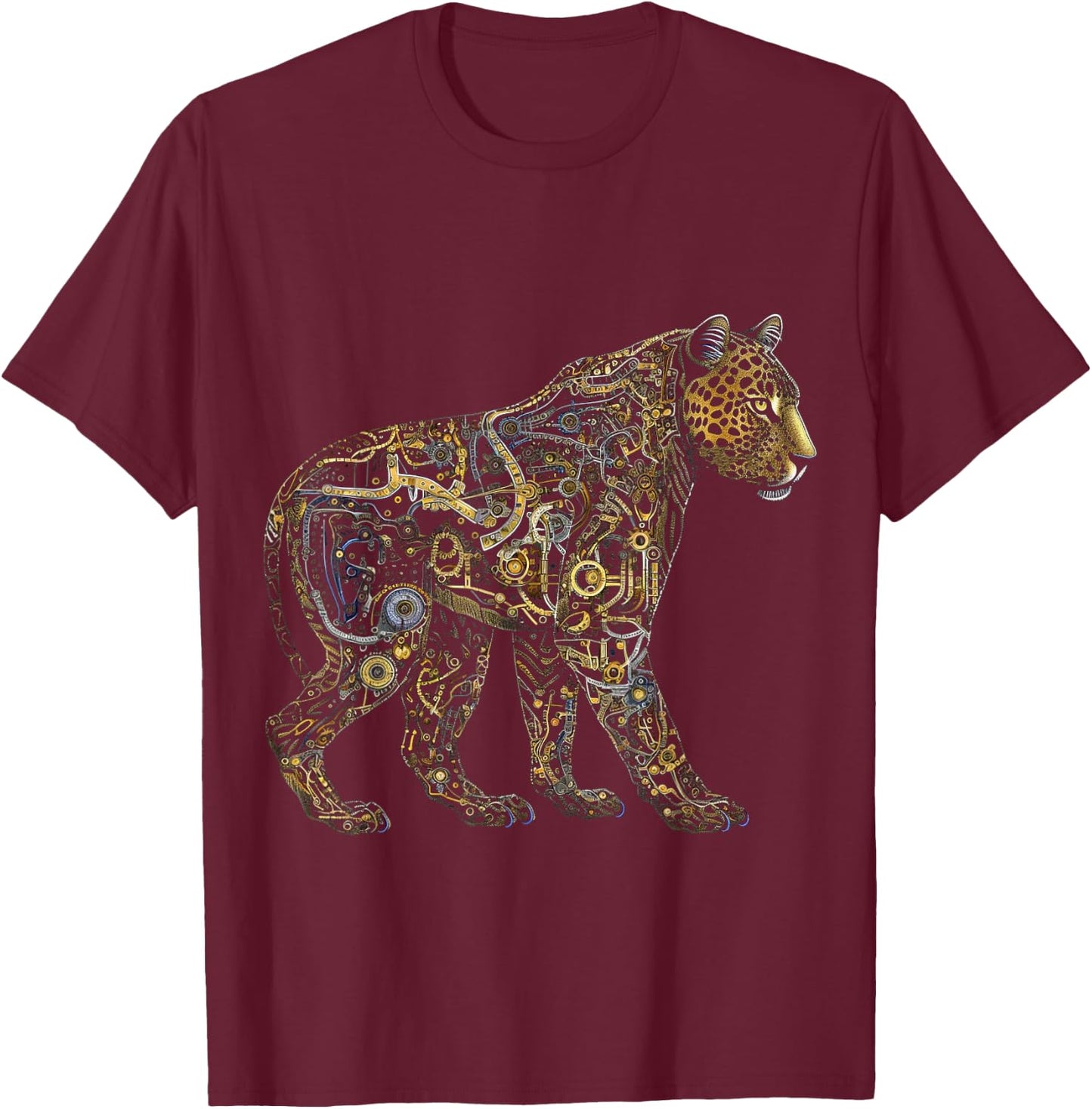 Leopard Fantasy Art - Animal Robot Leopard T-Shirt - T-Shirt | Maroon
