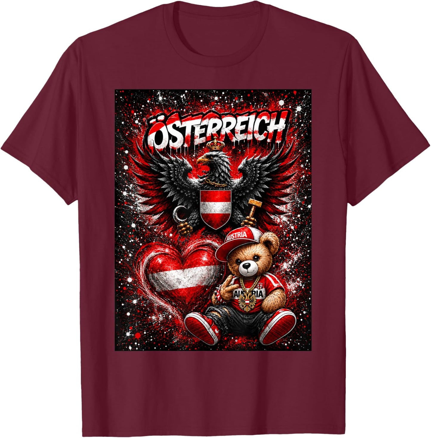Österreich Adler & Bär Trikot Austria Herren Damen Geschenk T-Shirt - T-Shirt | Maroon