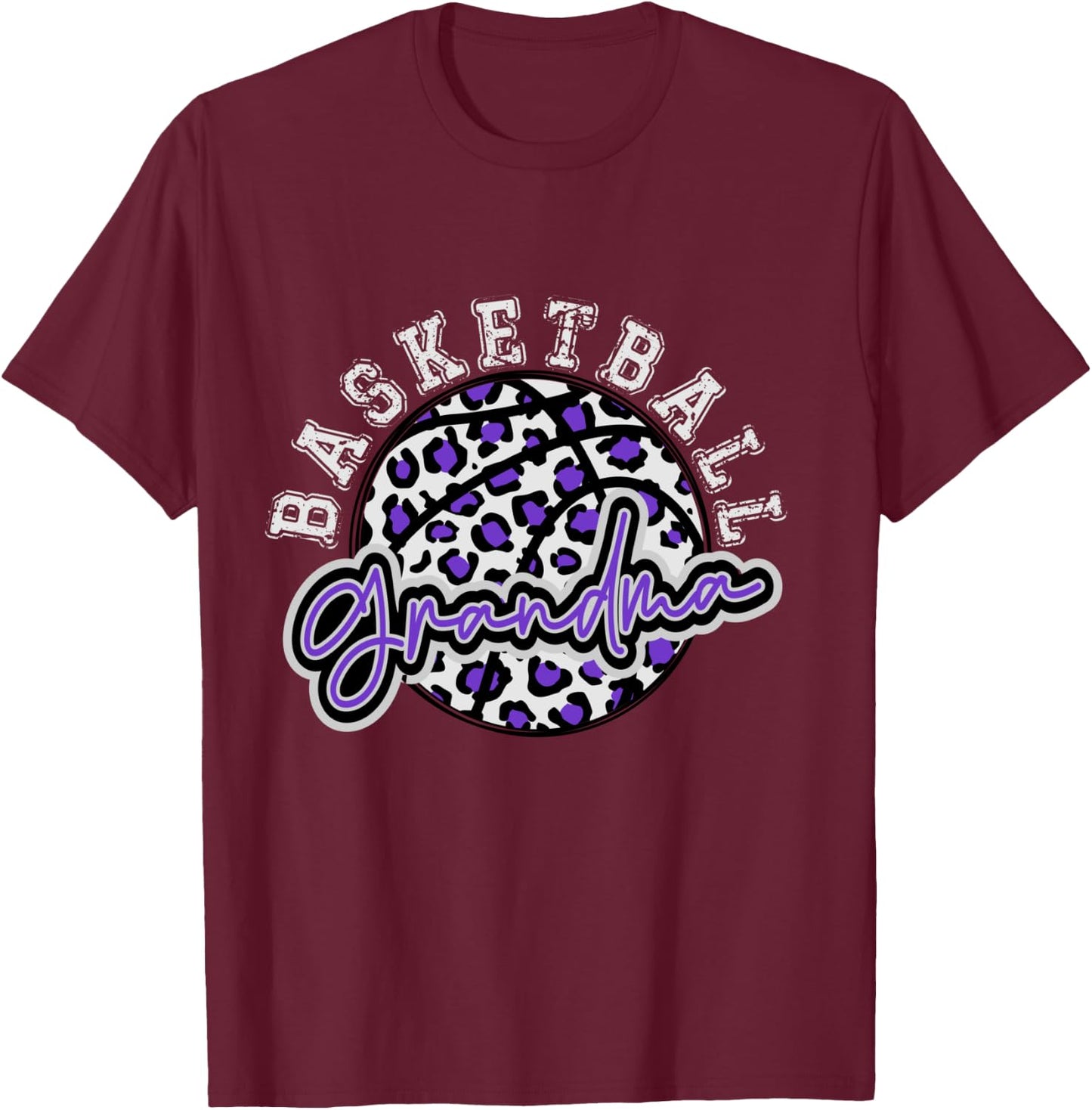 Leopard Cheetah Basketball Grandma, Purple Trendy Spirit T-Shirt - T-Shirt | Maroon
