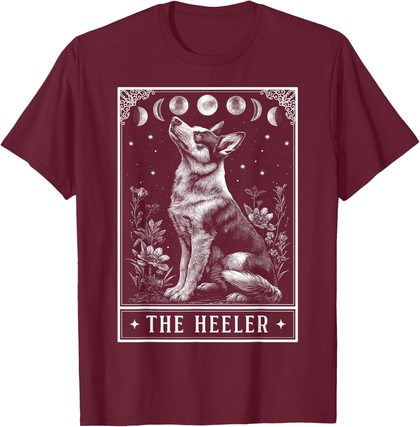 The Heeler Australian Cattle Dog Tarot Card Witchy Moon T-Shirt - T-Shirt | Maroon