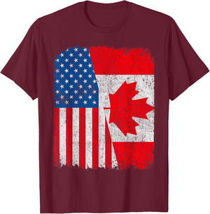 Canadian American Flag Half USA Canada Root Proud T-Shirt - T-Shirt | Maroon