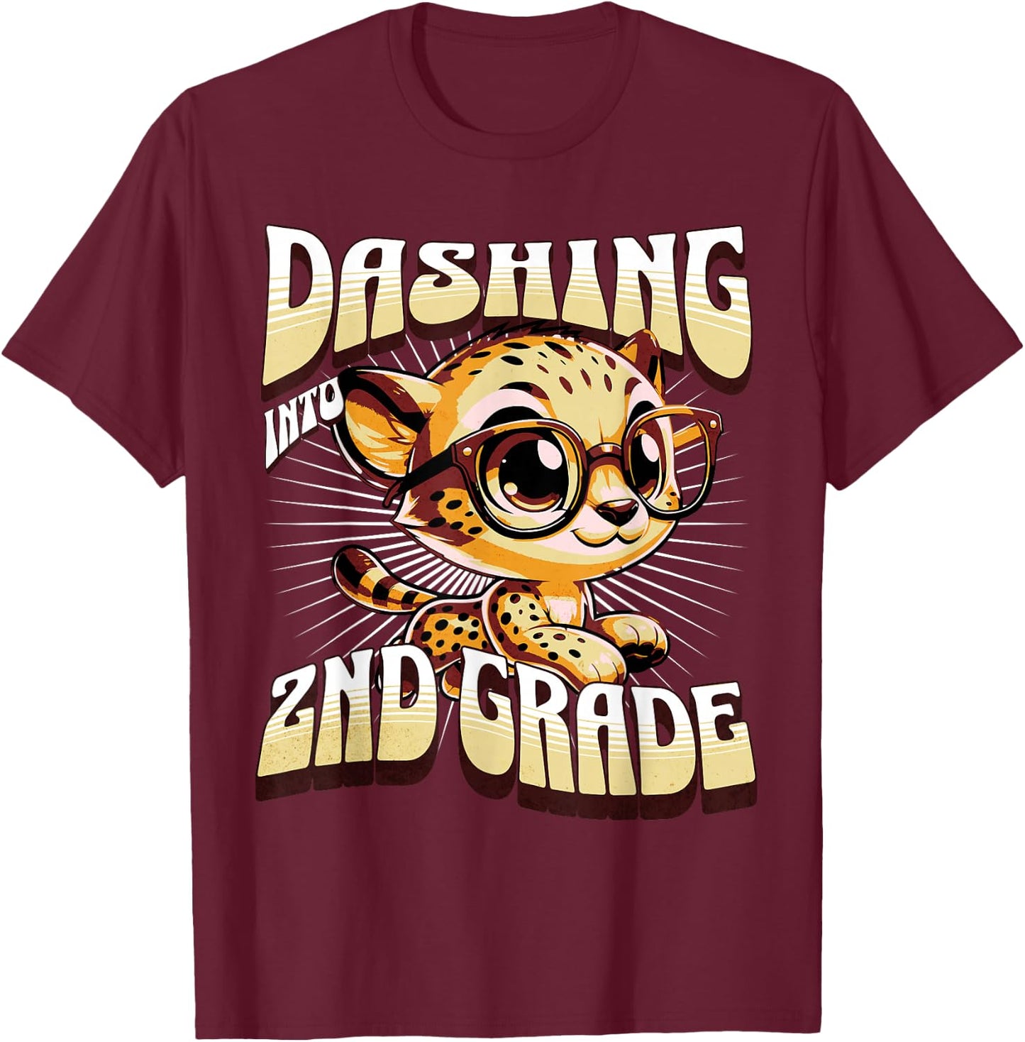 Dashing Into 2nd Grade Cute Cheetah Back to School Kids T-Shirt - T-Shirt | Maroon