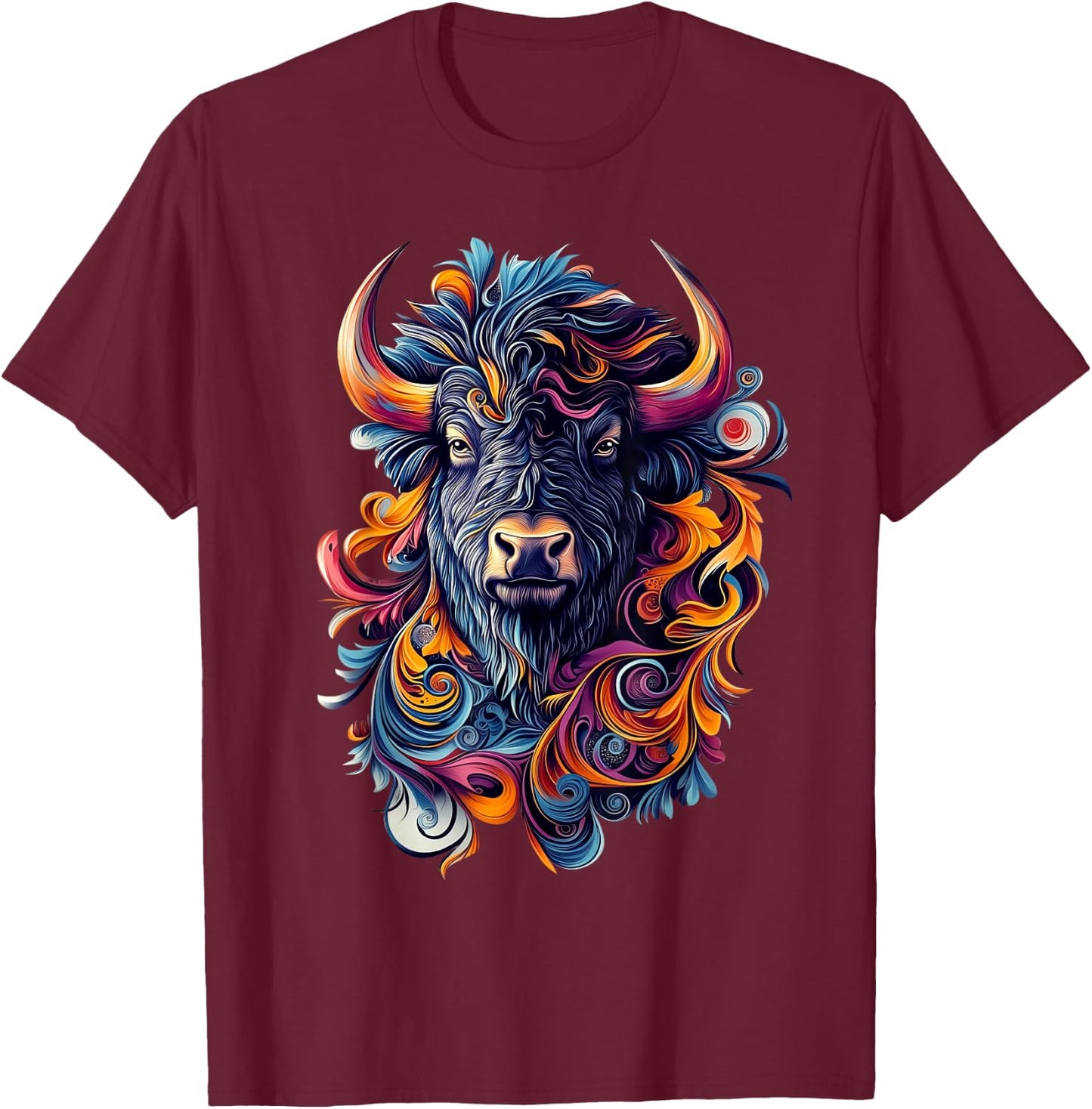 Bison Wildlife Nature Colorful Bison T-Shirt - T-Shirt | Maroon