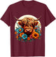 Scottish Cute Highland Cow Cattle Hairy Cow Flowers Colorful T-Shirt - T-Shirt | Maroon