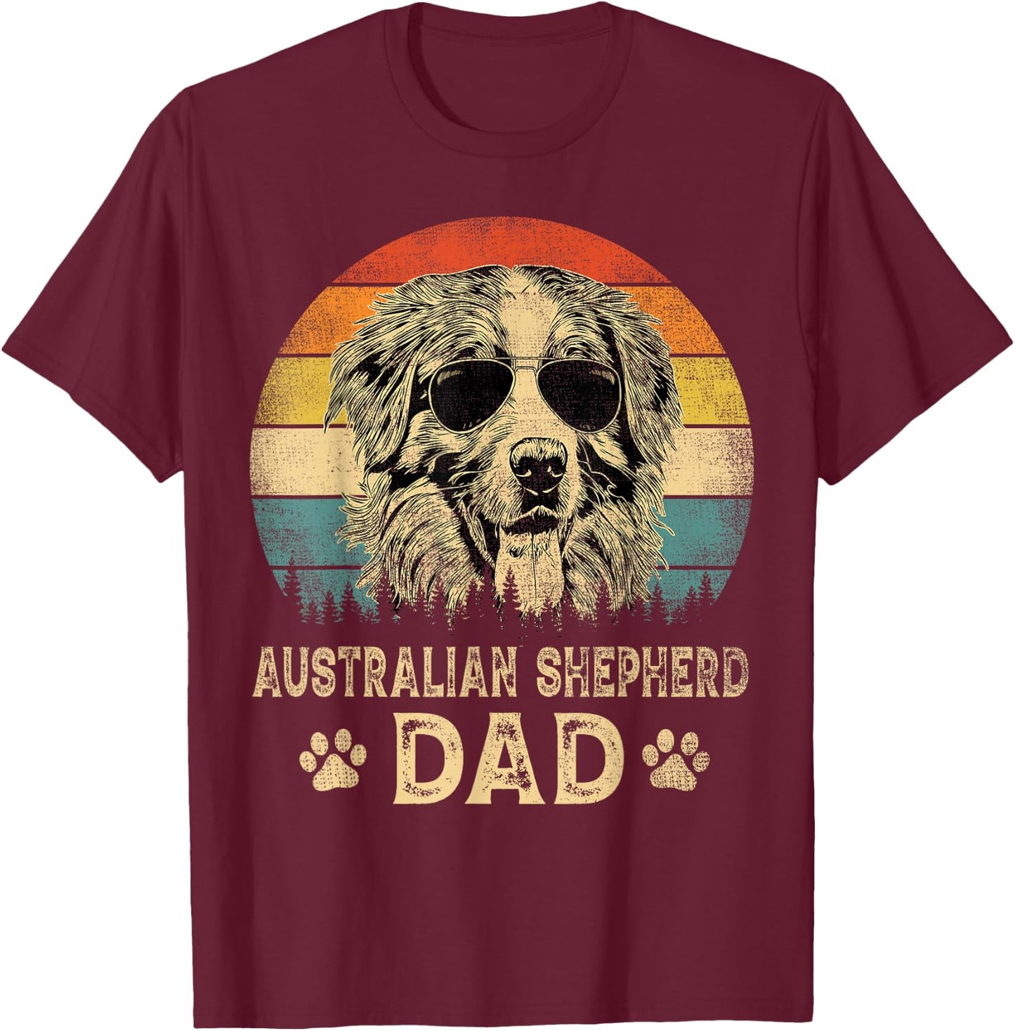 Vintage Australian Shepherd Dad Dog Lovers Father's Day T-Shirt - T-Shirt | Maroon