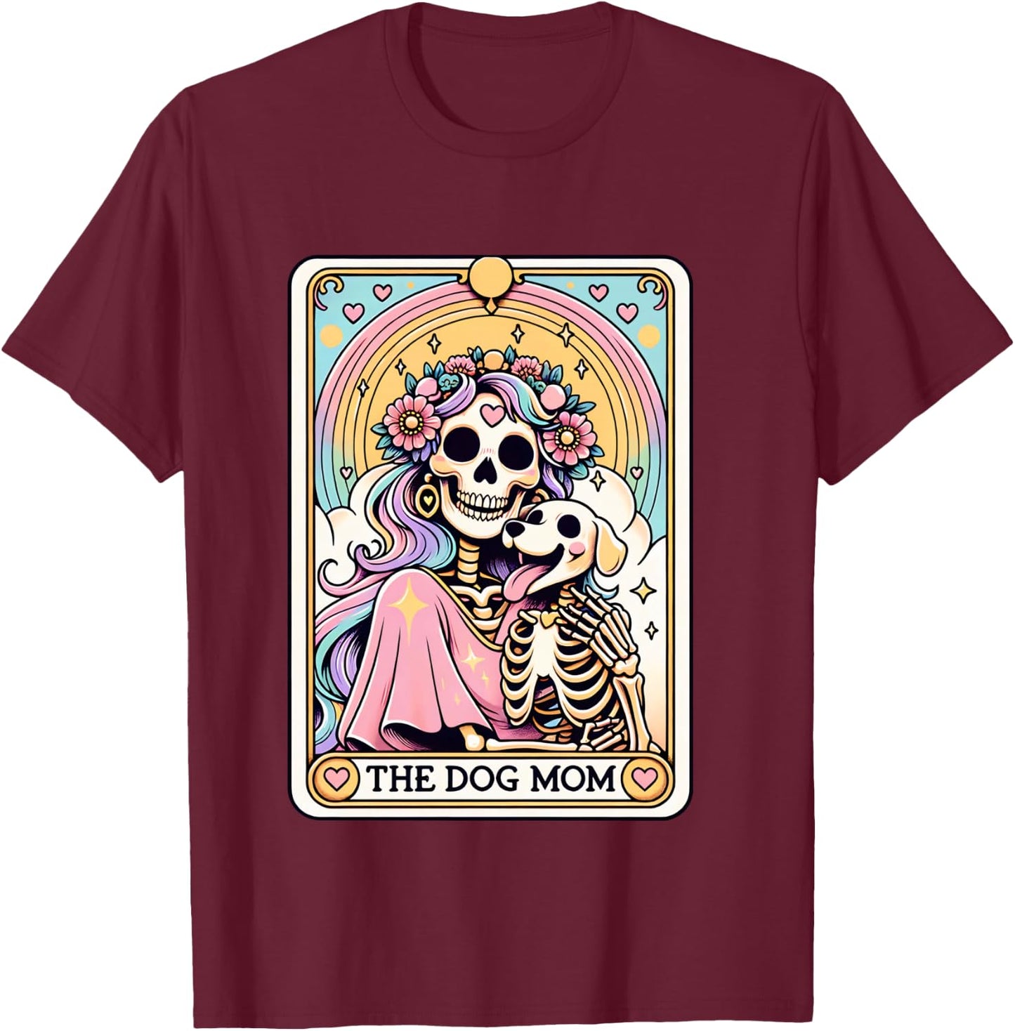 The Dog Mom Tarot Card Cute Skeleton Dog Lover Gift Graphic T-Shirt - T-Shirt | Maroon