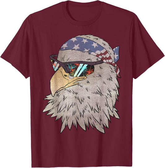 Biker Eagle Flag Bandana Firework Shades T-Shirt - T-Shirt | Maroon