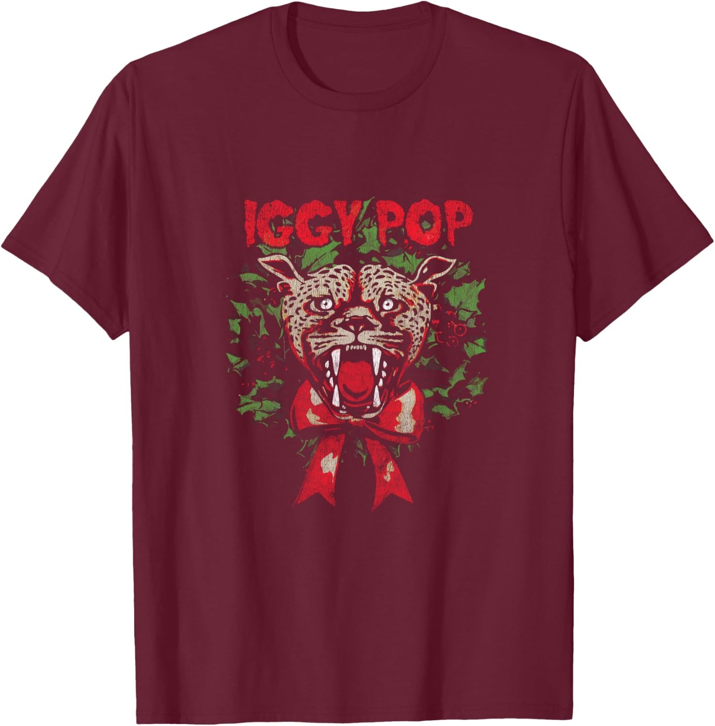 Iggy Pop Christmas Cheetah T-Shirt - T-Shirt | Maroon