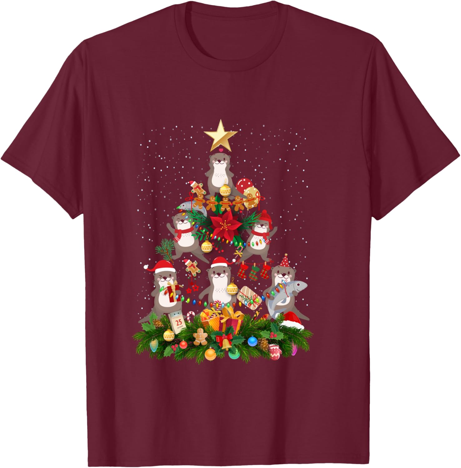 Otter Xmas Tree Ornaments Zookeepers Christmas River Otter T-Shirt - T-Shirt | Maroon