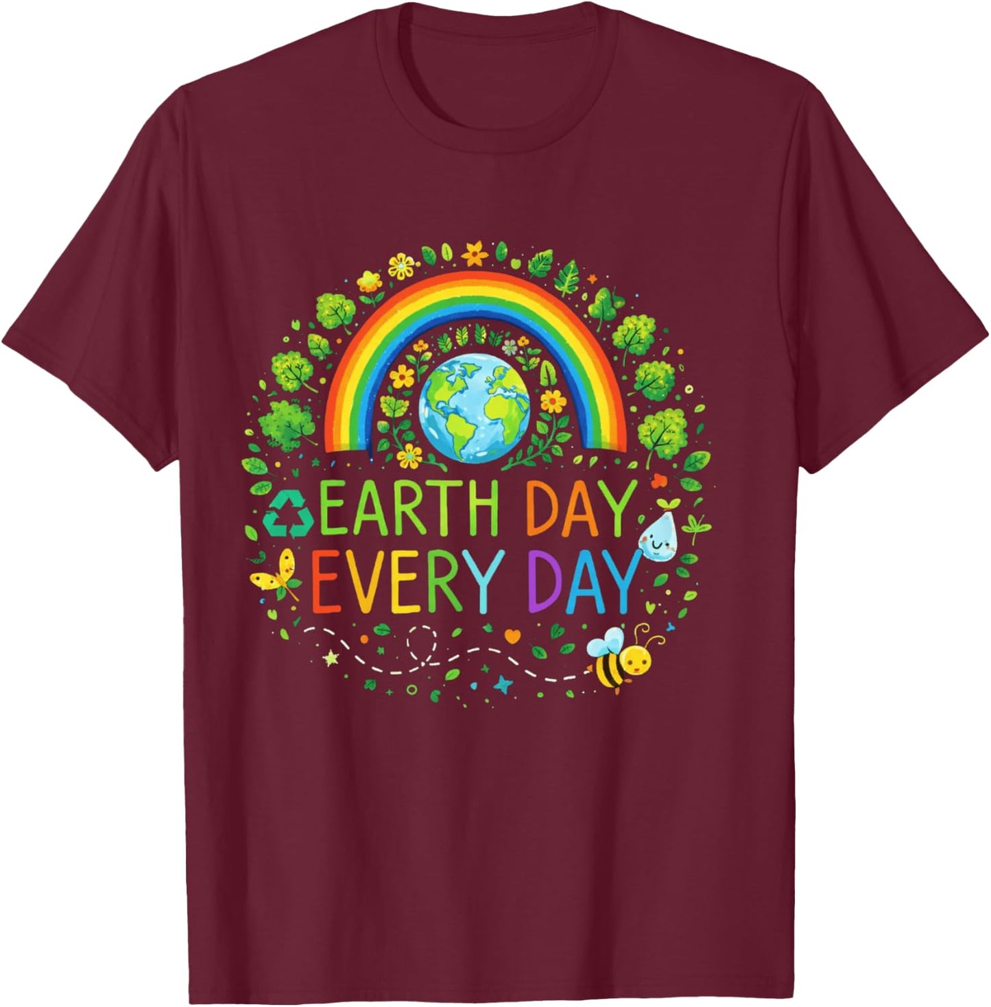 Pretty Earth Day Every Day Rainbow with Trees Earth Day T-Shirt - T-Shirt | Maroon