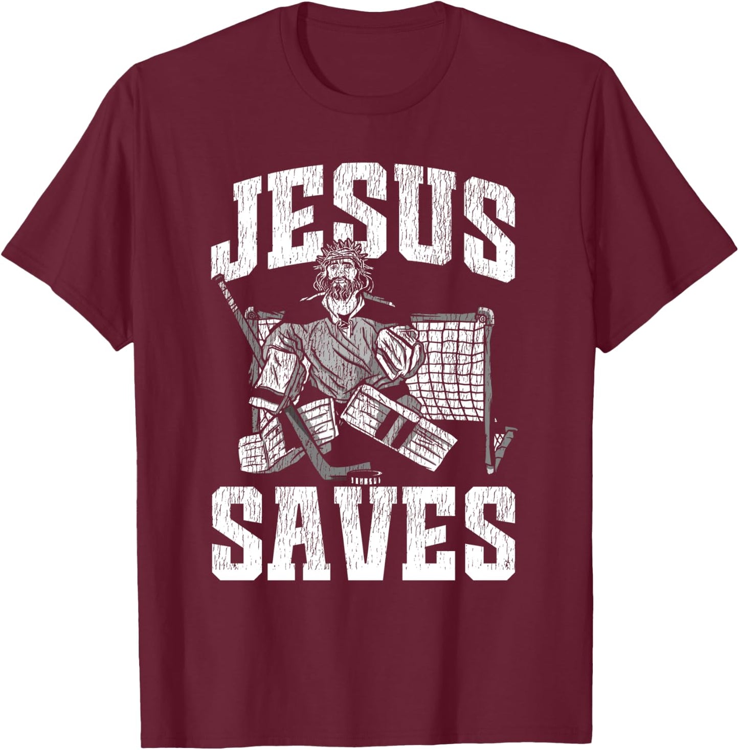 Ice Hockey Goalie Vintage Goalkeeper Jesus Jesus Saves T-Shirt - T-Shirt | Maroon