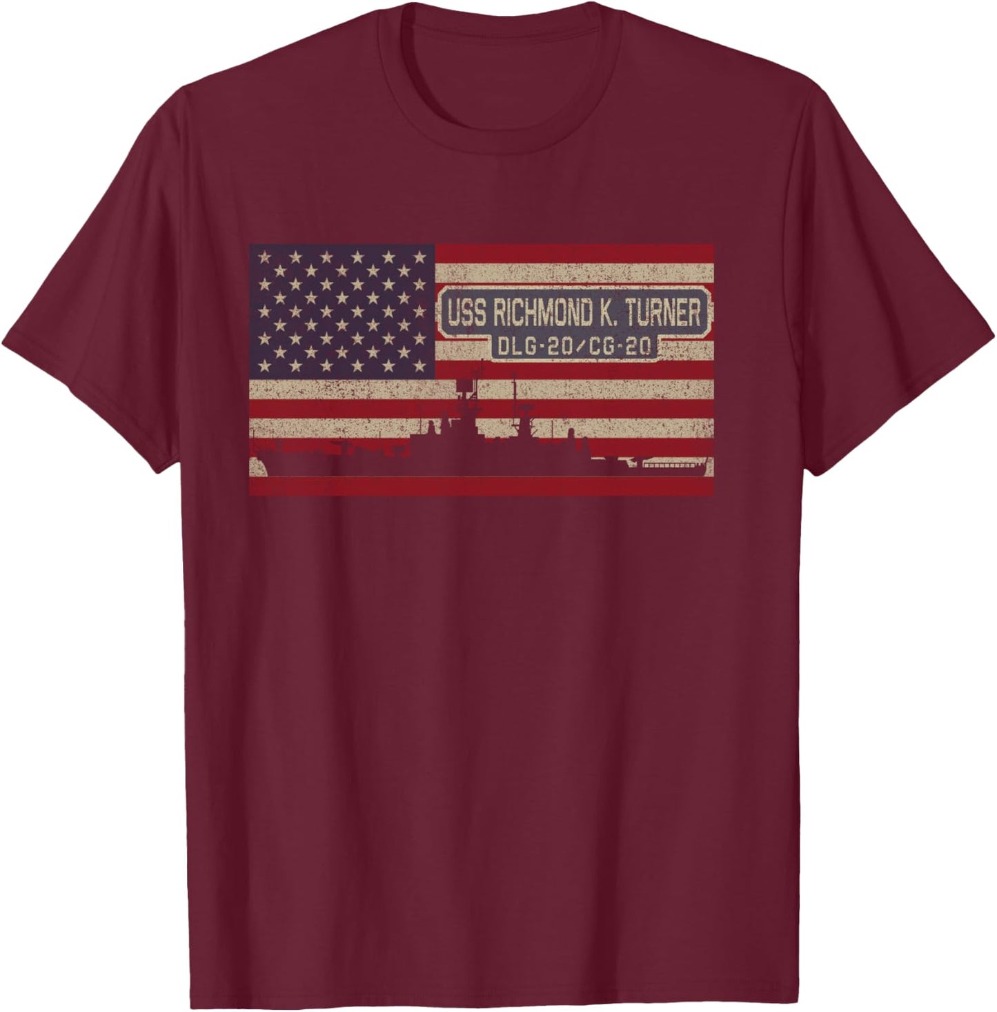 USS Richmond K Turner DLG-20 CG-20 Ship USA Flag T-Shirt - T-Shirt | Maroon