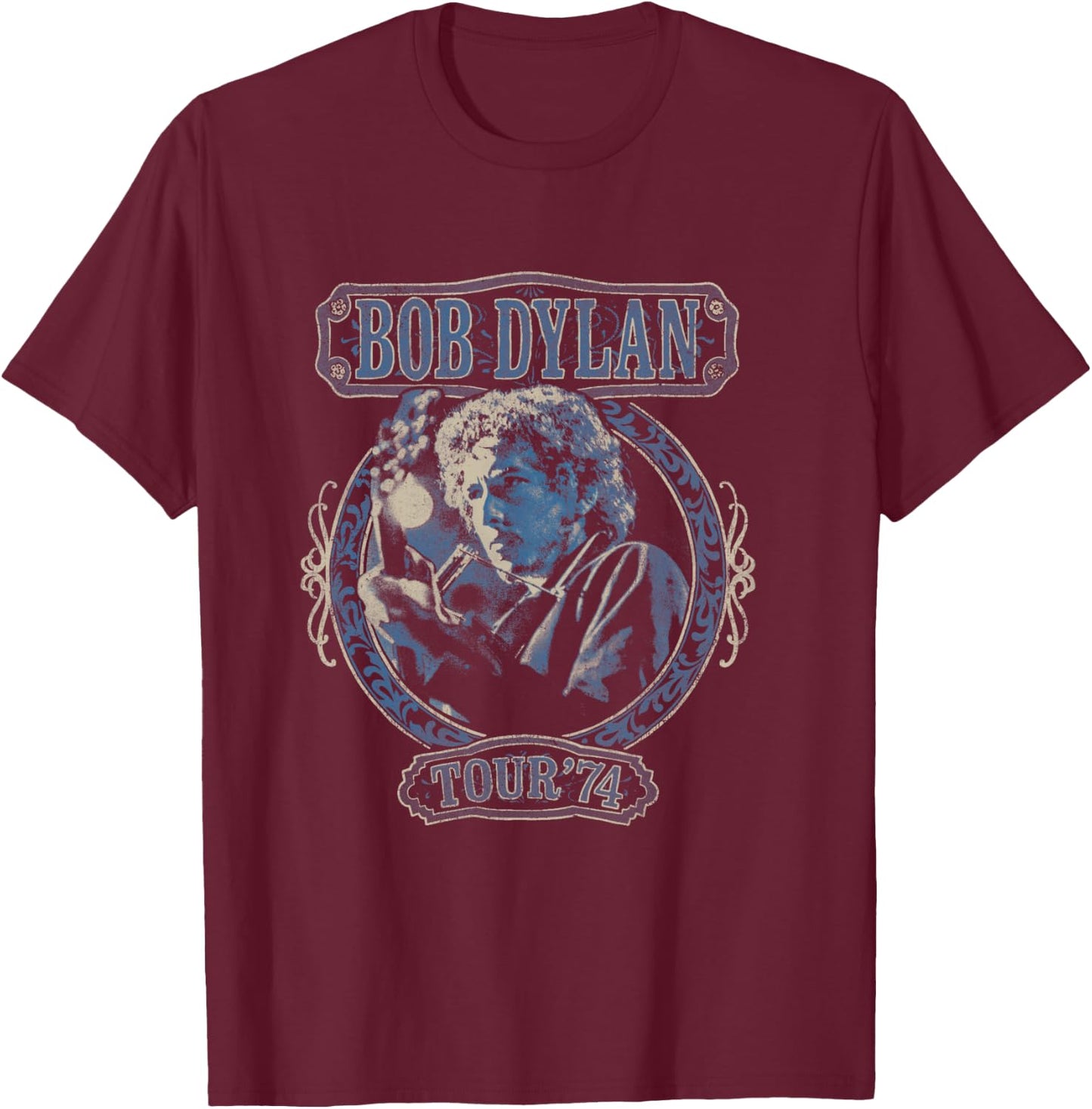 Bob Dylan Tour 74 Official , Black, S T-Shirt - T-Shirt | Maroon