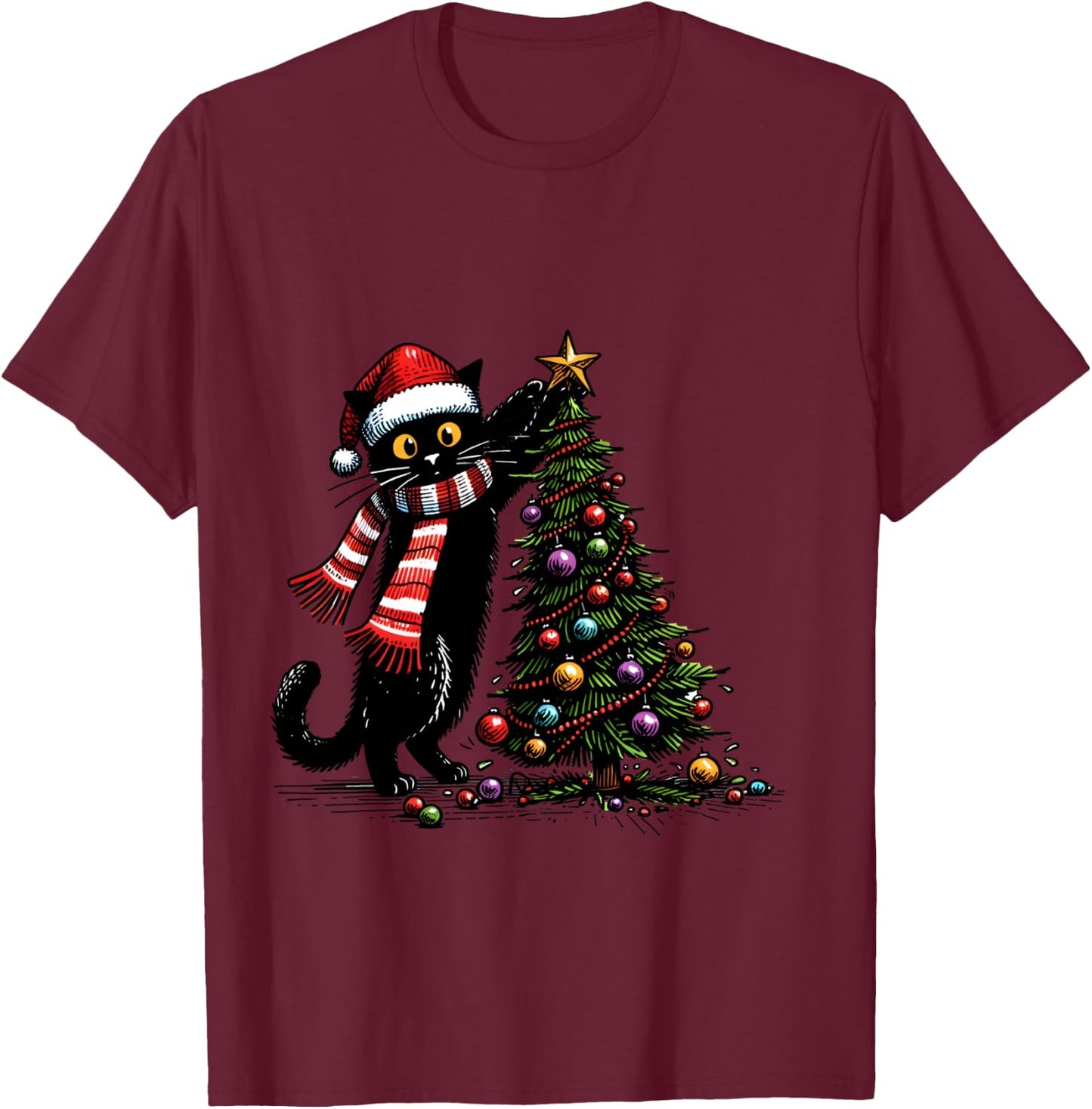 Cat Merry Christmas 2024 Woman Cat Man Cat 2024 Christmas Gift , Blue, S T-Shirt - T-Shirt | Maroon
