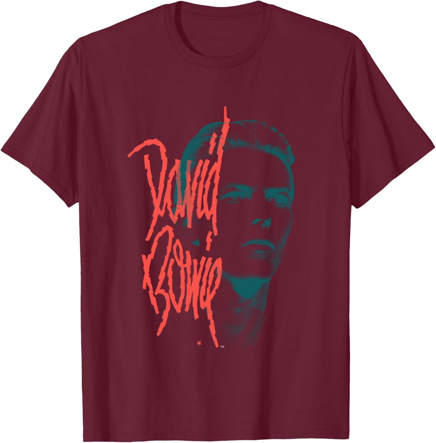 Offiziell David Bowie Music Rock Mono Stare Langarmshirt T-Shirt - T-Shirt | Maroon