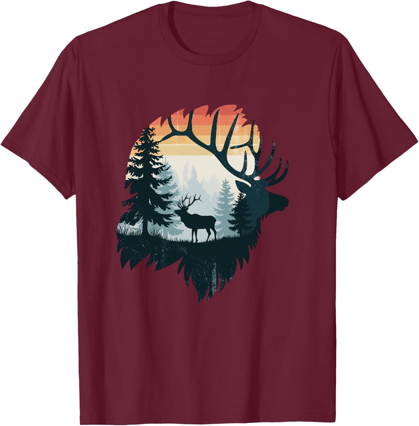 Elk Hunting Hiking Outdoor Camping Forest Men Women Elk T-Shirt - T-Shirt | Maroon