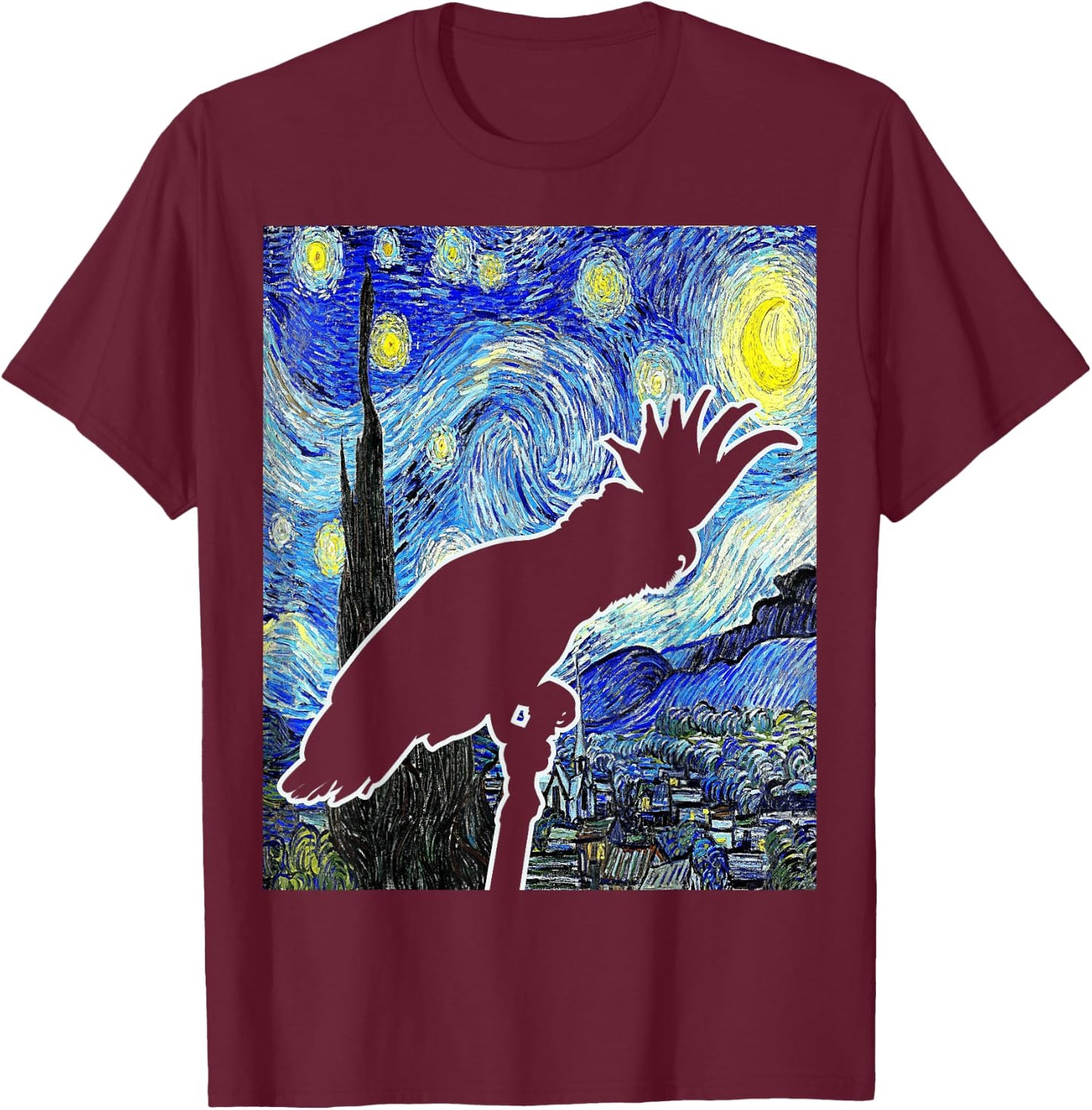 Cockatoo Starry Night Van Gogh Cockatoo Parrot Birding T-Shirt - T-Shirt | Maroon