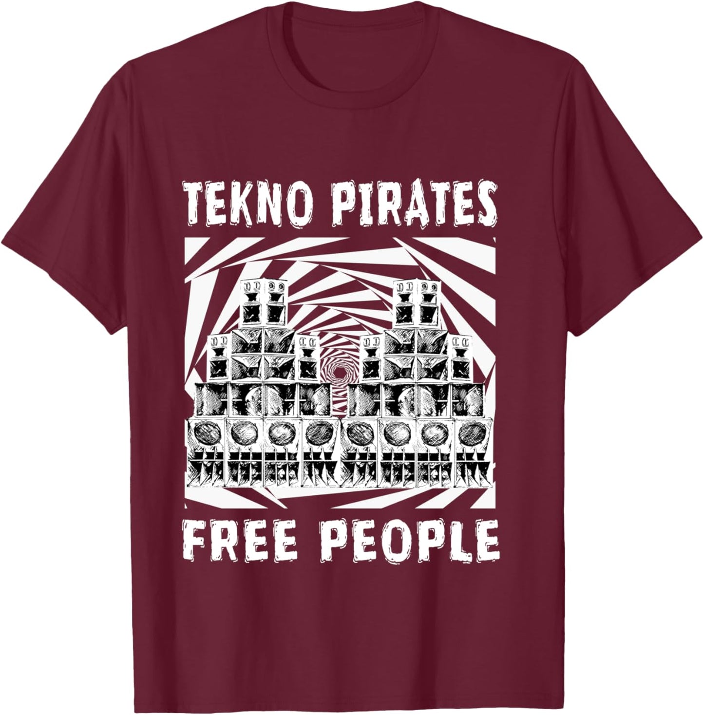 Free Party Tekno 23 DJ Rave Public Address (PA) system , Black, S T-Shirt - T-Shirt | Maroon