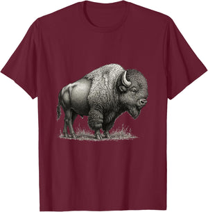 Bison American Buffalo T-Shirt - T-Shirt | Maroon
