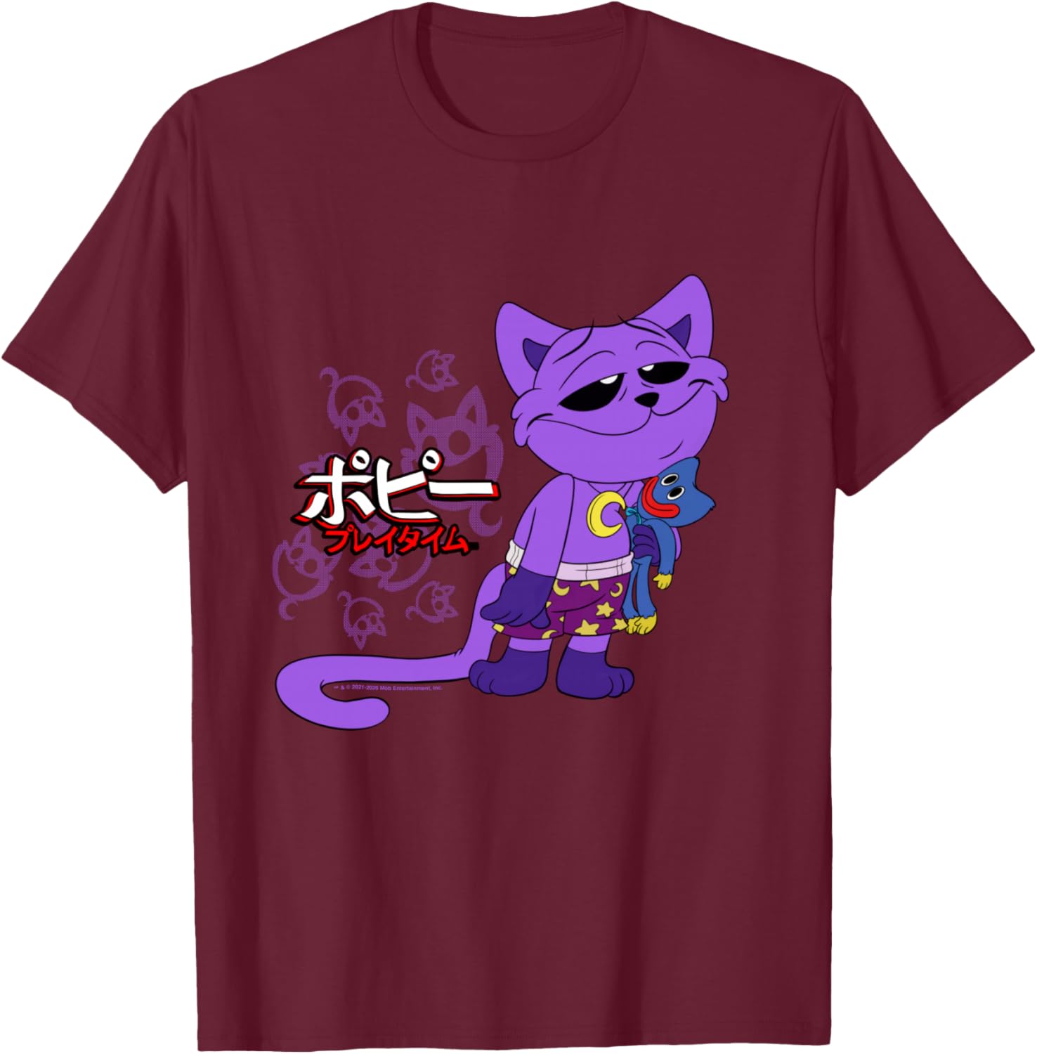 Poppy Playtime Sleepy CatNap Huggy Wuggy Peluche Texte Japonais Manche Longue T-Shirt - T-Shirt | Maroon